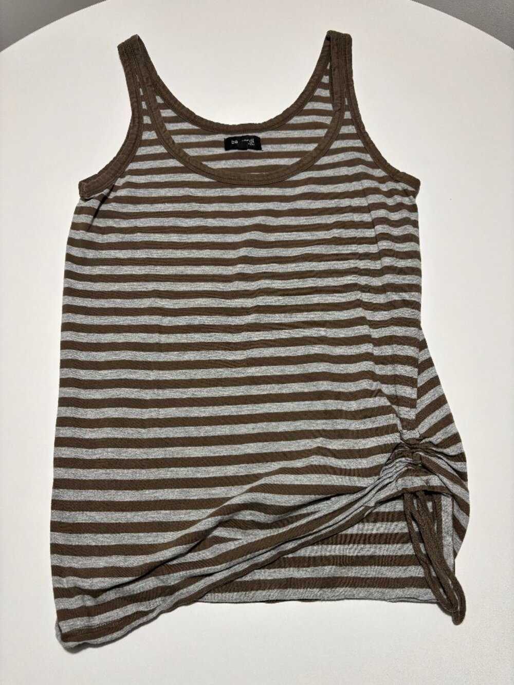Bernardi Brown & Grey Stripe Y2K Cinch Cotton Tank Top